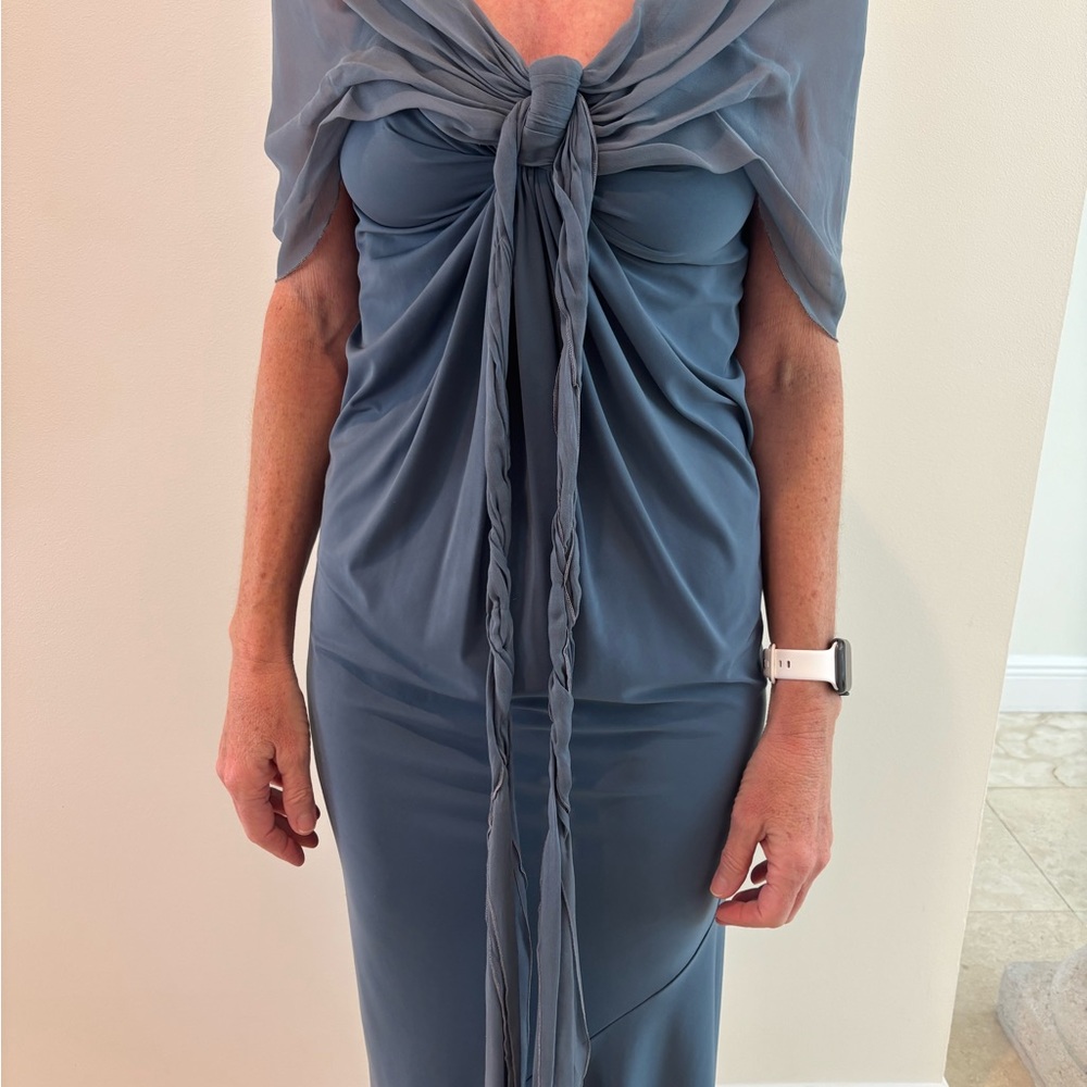 Rene Ruiz Blue Gray Ruched Gown